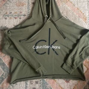Calvin Klein Jeans Army Green Crop Top Hoodie